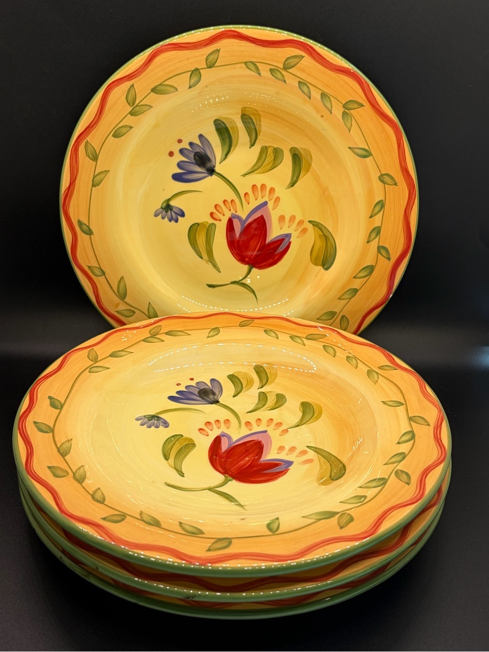 Pfaltzgraff Napoli Set 4 Salad Plates 9” Hand Painted Floral Italian Tuscan